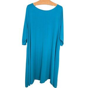 Roaman's Plus Size 3/4 Sleeve Boatneck Swing Dress PETITE 26/28 2X Blue NEW